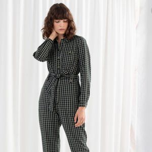 Lyocell Belted Checked Jumpsuit